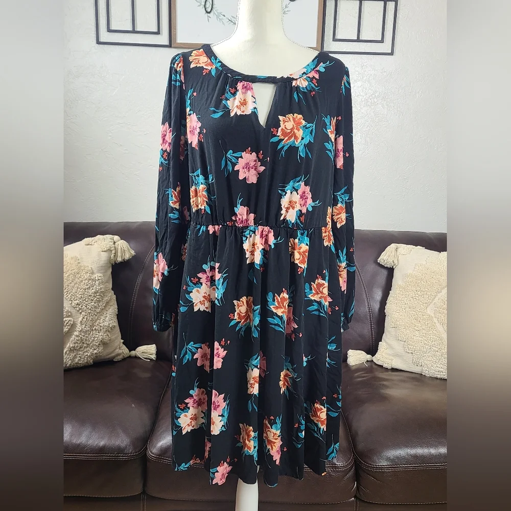 Torrid Black Floral Stretch Challis Mini A-Line Dress Plus Size 1X Spring Summer - Picture 9 of 12